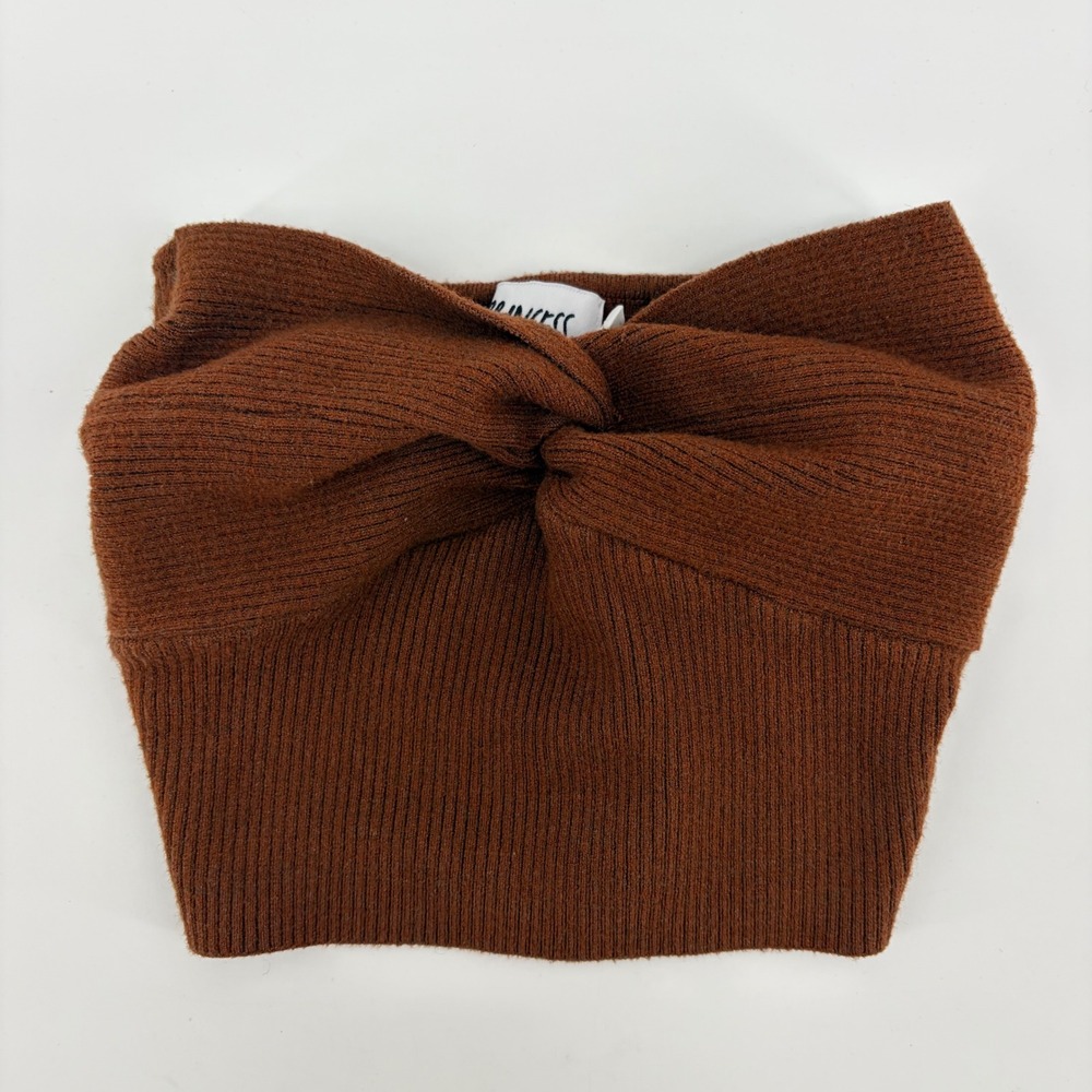 Princess Polly Twist Front Tube Top Ribbed Knit Strapless Crop Brown Women XS/S